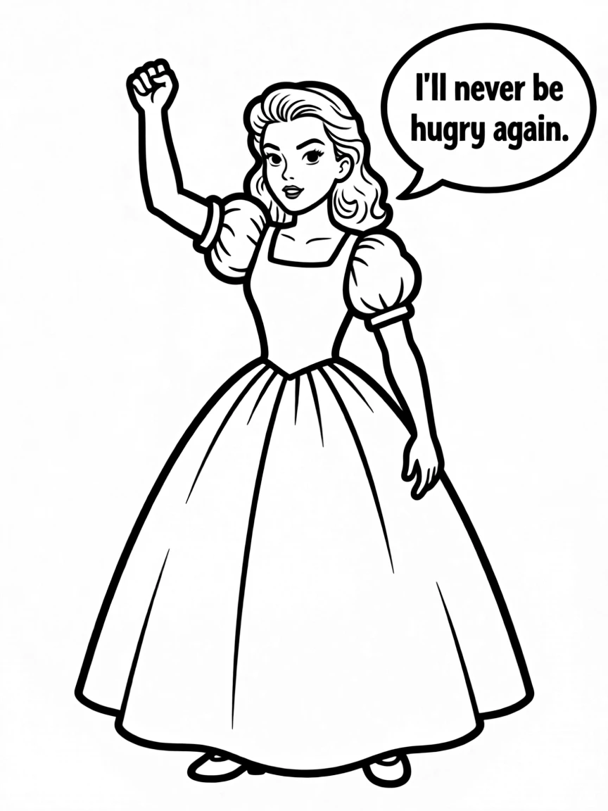 Scarlett O'Hara with her fist raised saying "I'll never be hungry again"