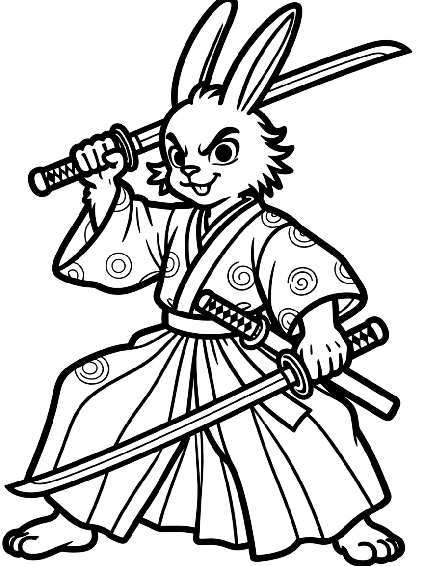 Usagi Yojimbo the samurai rabbit with his swords drawn