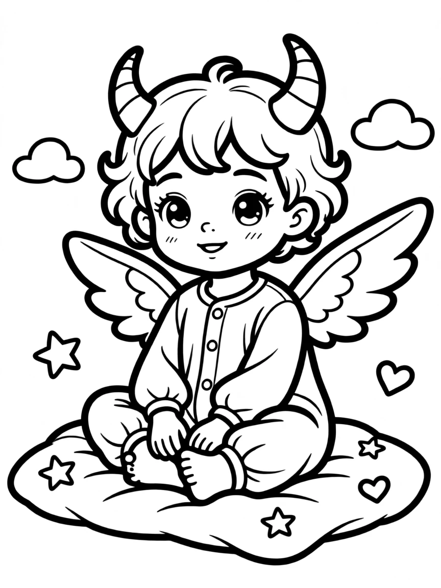 Saga's Hazel with her wings and horns as a baby