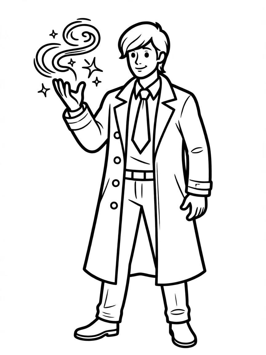 John Constantine with his trenchcoat performing magic