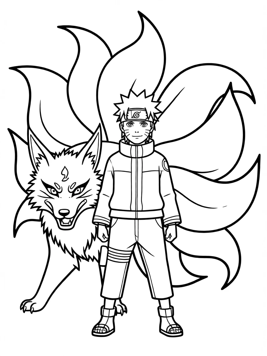 Naruto Uzumaki with his nine-tailed fox spirit