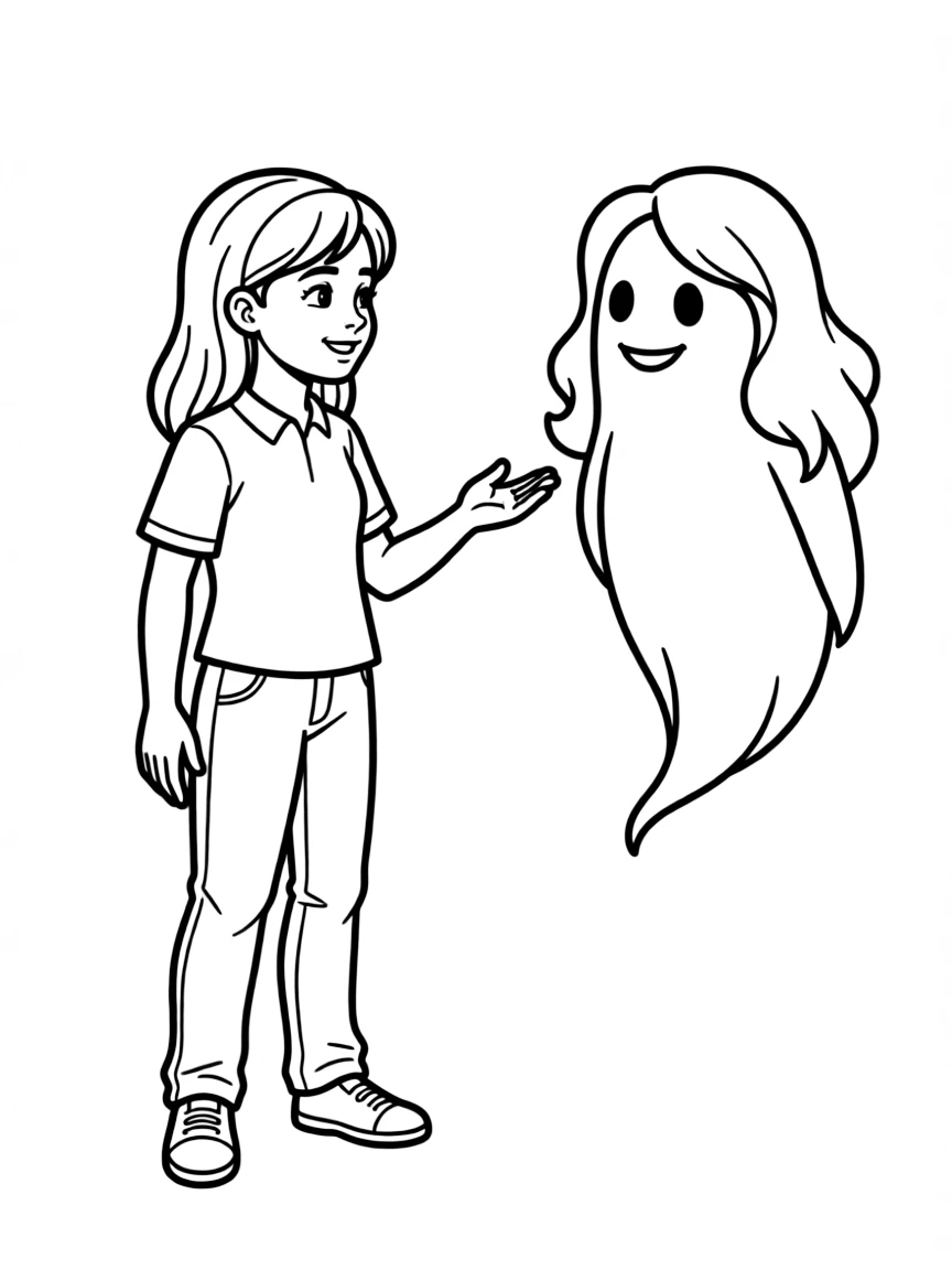 Anya from "Anya's Ghost" followed by her spectral companion