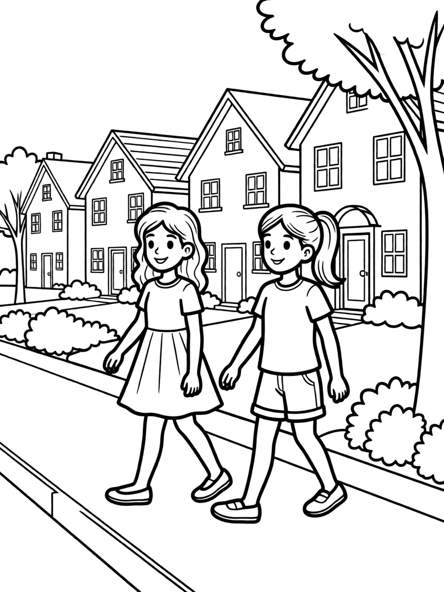Ghost World's Enid and Rebecca walking down a suburban street