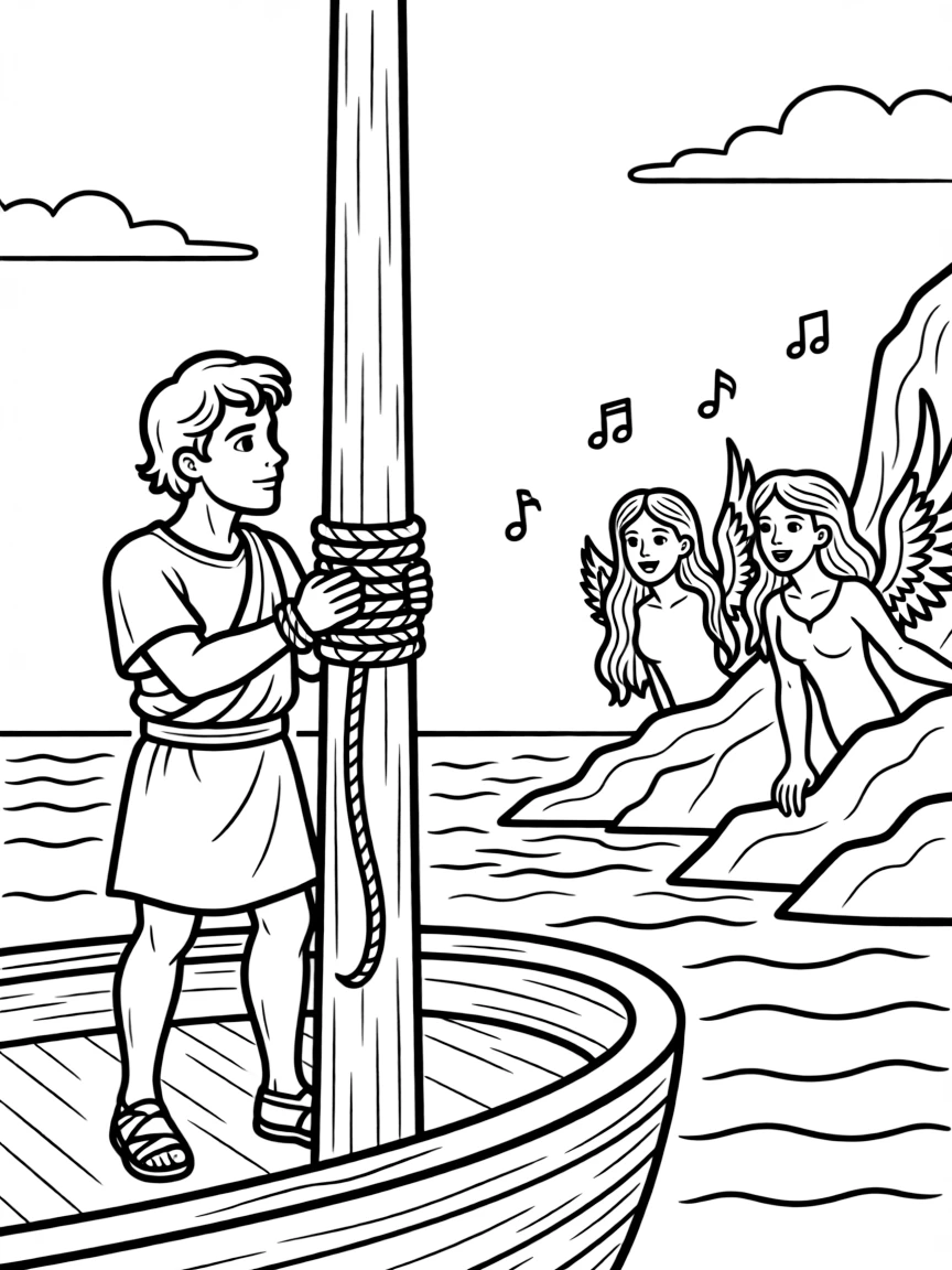 Odysseus tied to the mast hearing the Sirens' song