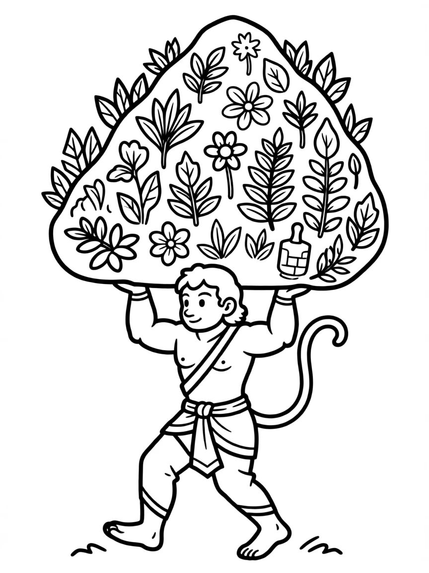 Hanuman carrying a mountain of healing herbs