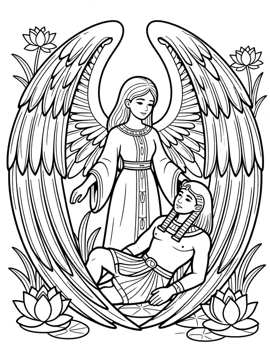Isis resurrecting Osiris with her magical wings spread