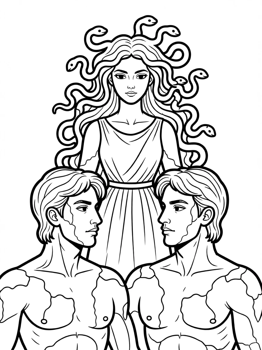 Medusa with her snake hair turning men to stone