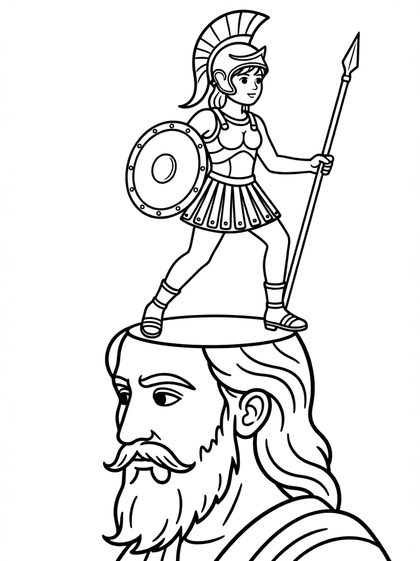 Athena emerging fully armored from Zeus's head