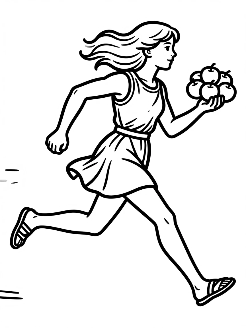 Atalanta with her golden apples in the footrace