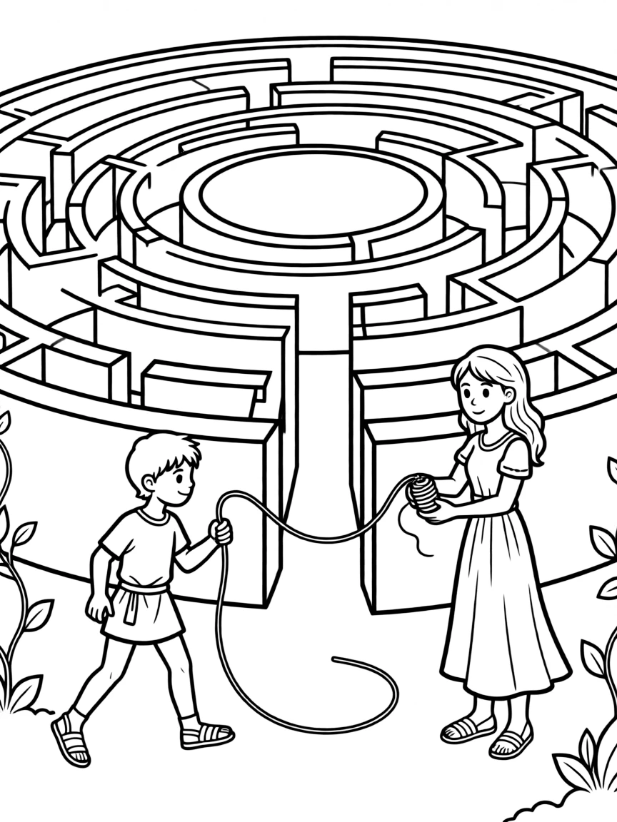 Theseus following Ariadne's thread through the labyrinth
