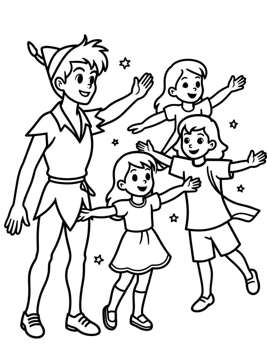Peter Pan teaching the Darling children to fly