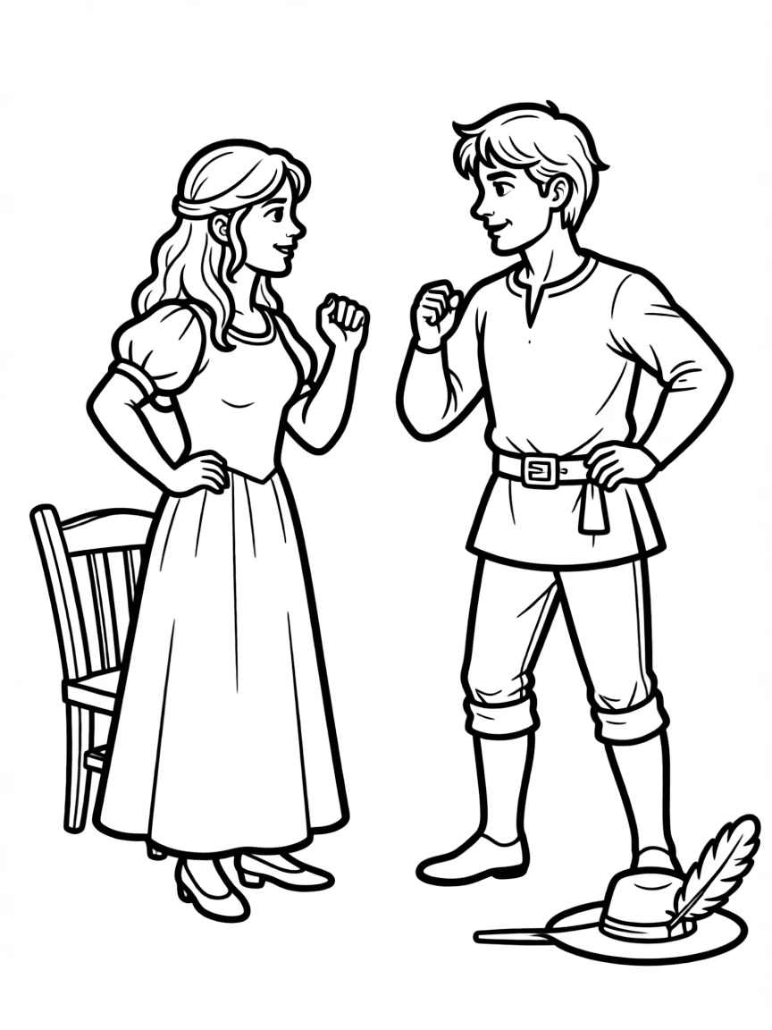 Katherine and Petruchio facing off in "The Taming of the Shrew"