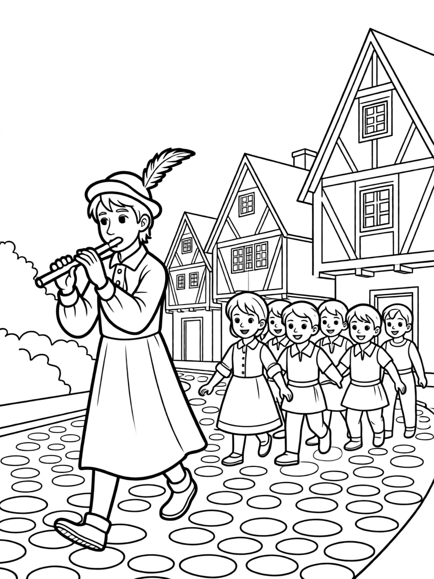 The Pied Piper leading children away from Hamelin