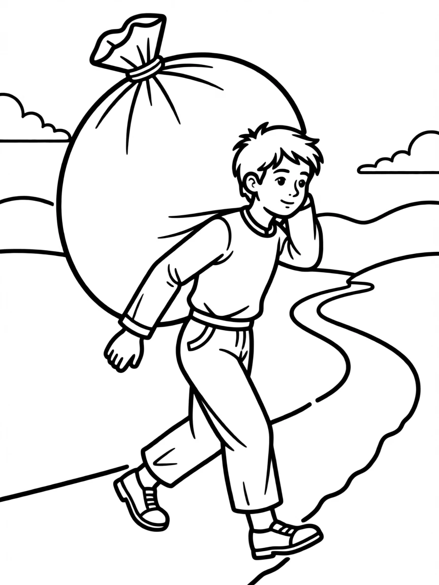 Christian carrying his burden in "Pilgrim's Progress"