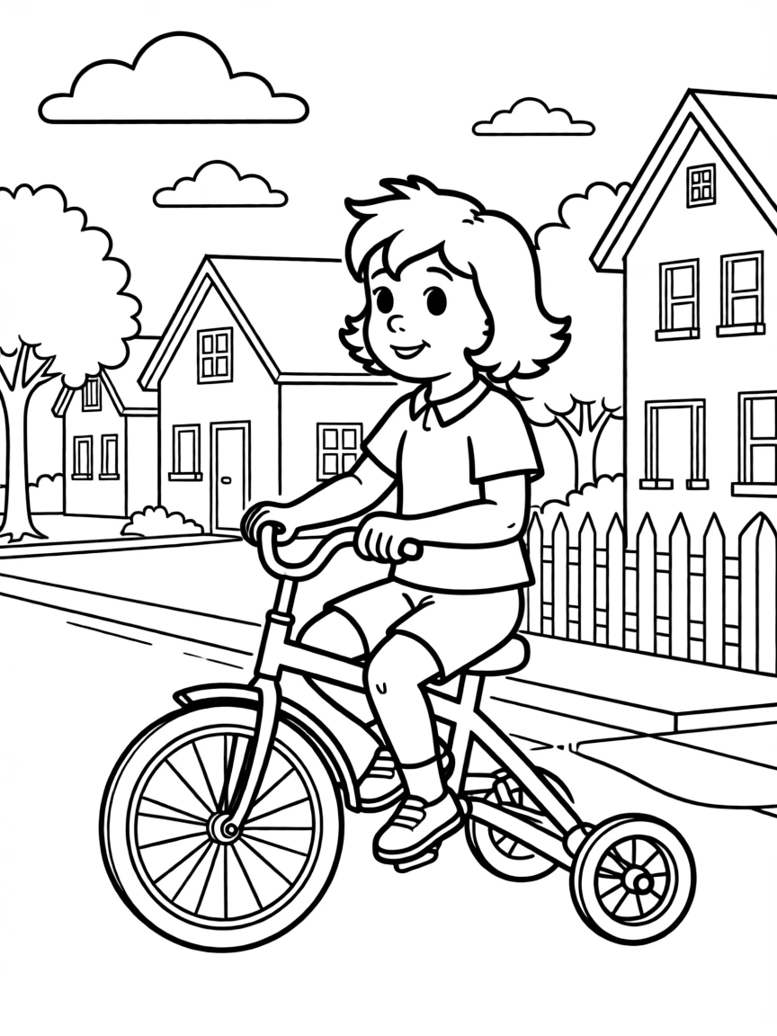 Ramona Quimby riding her tricycle through her neighborhood