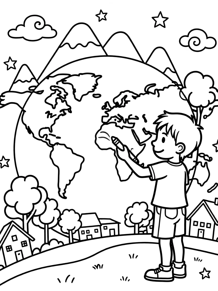 Harold drawing a world with his purple crayon