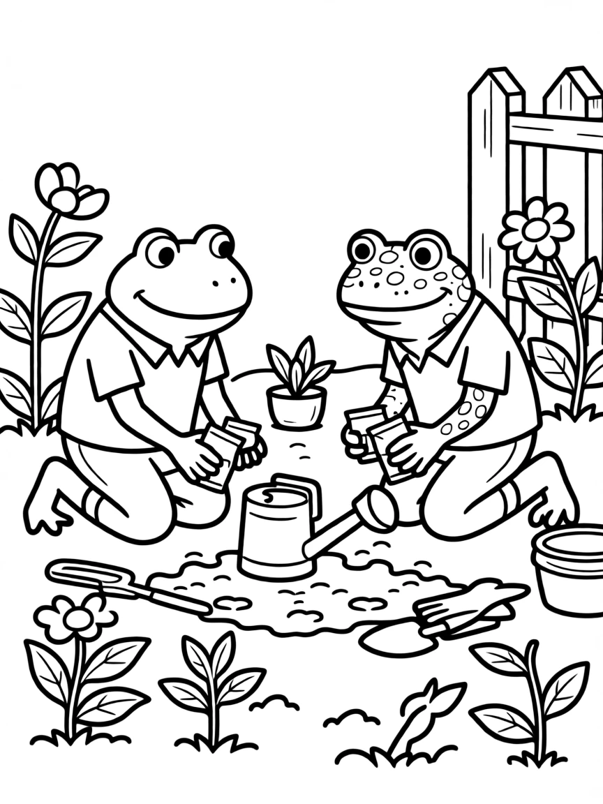 Frog and Toad planting a garden together