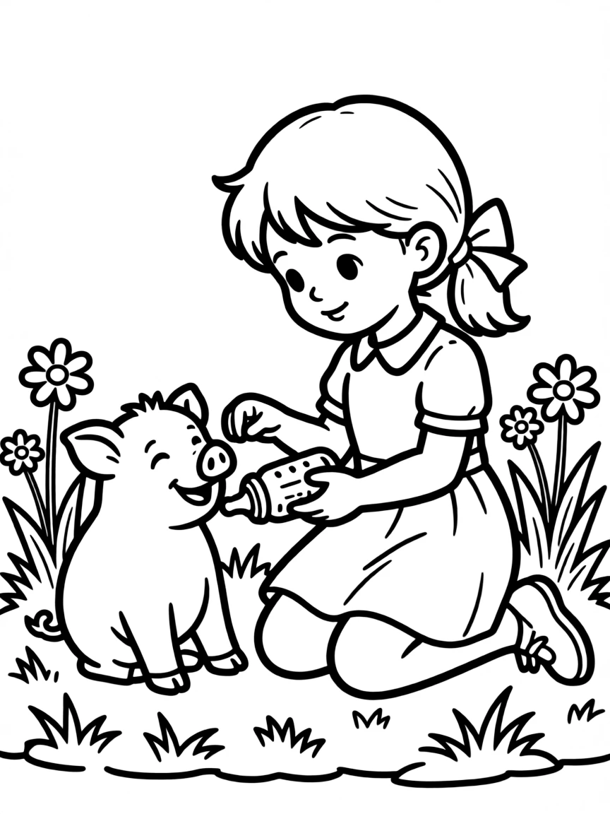 Fern from "Charlotte's Web" feeding Wilbur with a bottle