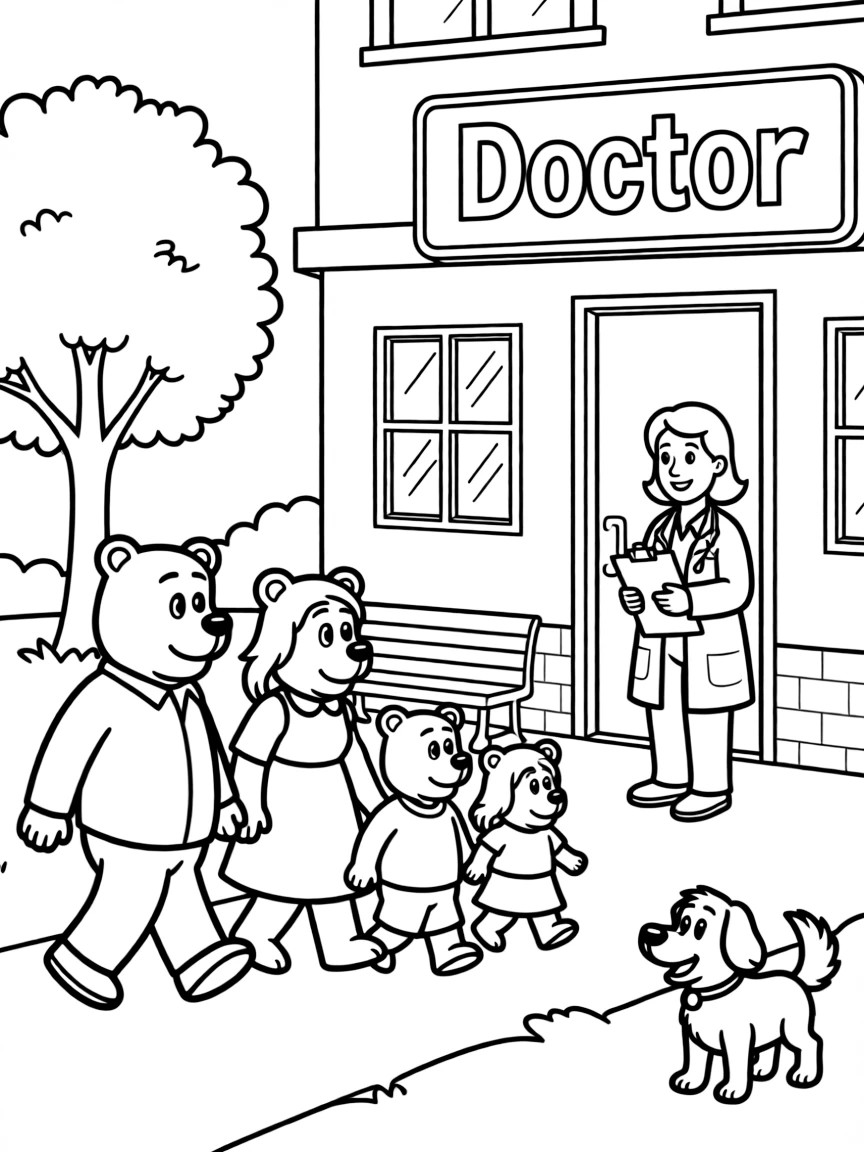 The Berenstain Bears heading to the doctor for checkups