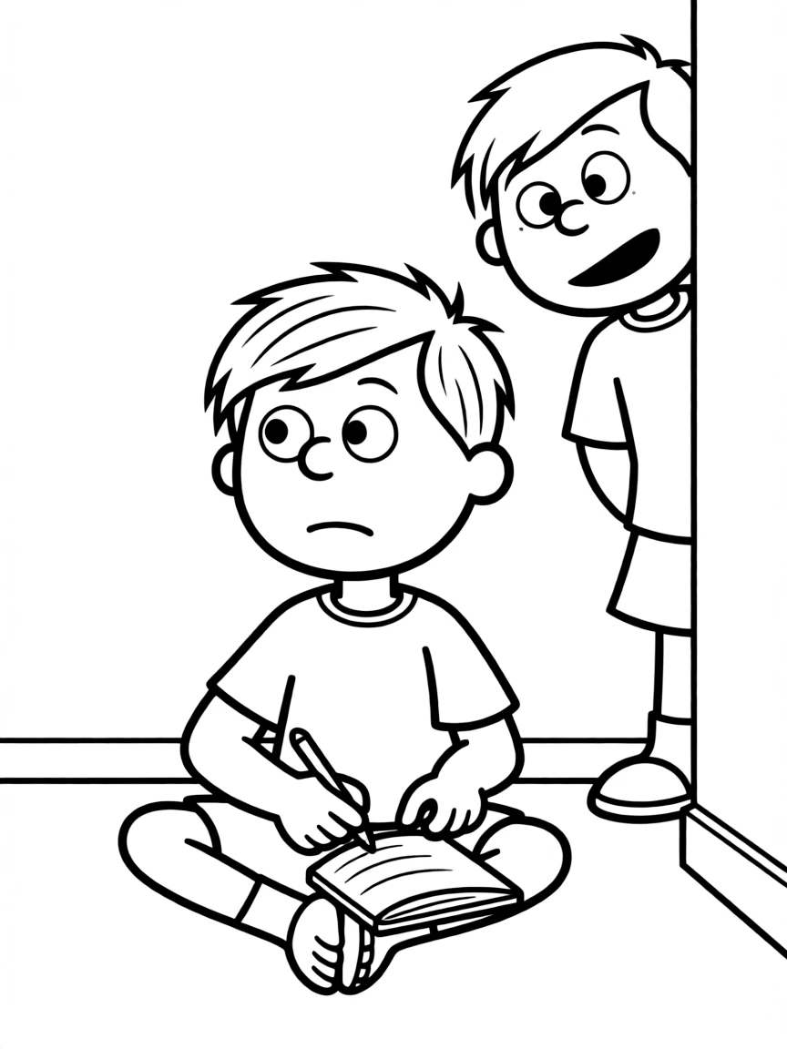 Greg Heffley writing in his diary while hiding from Rowley