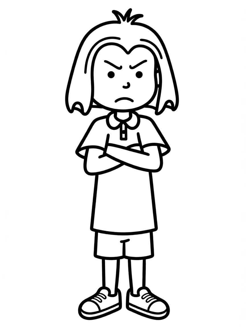 Judy Moody in a bad mood with her arms crossed