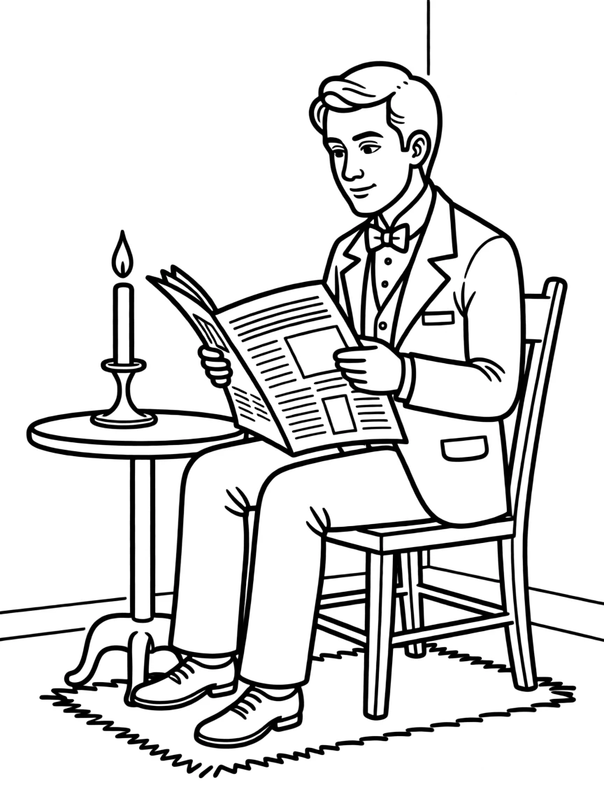C. Auguste Dupin reading a newspaper by candlelight