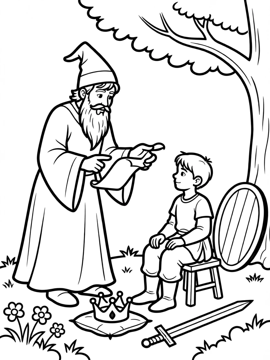 Merlin teaching young Arthur about kingship