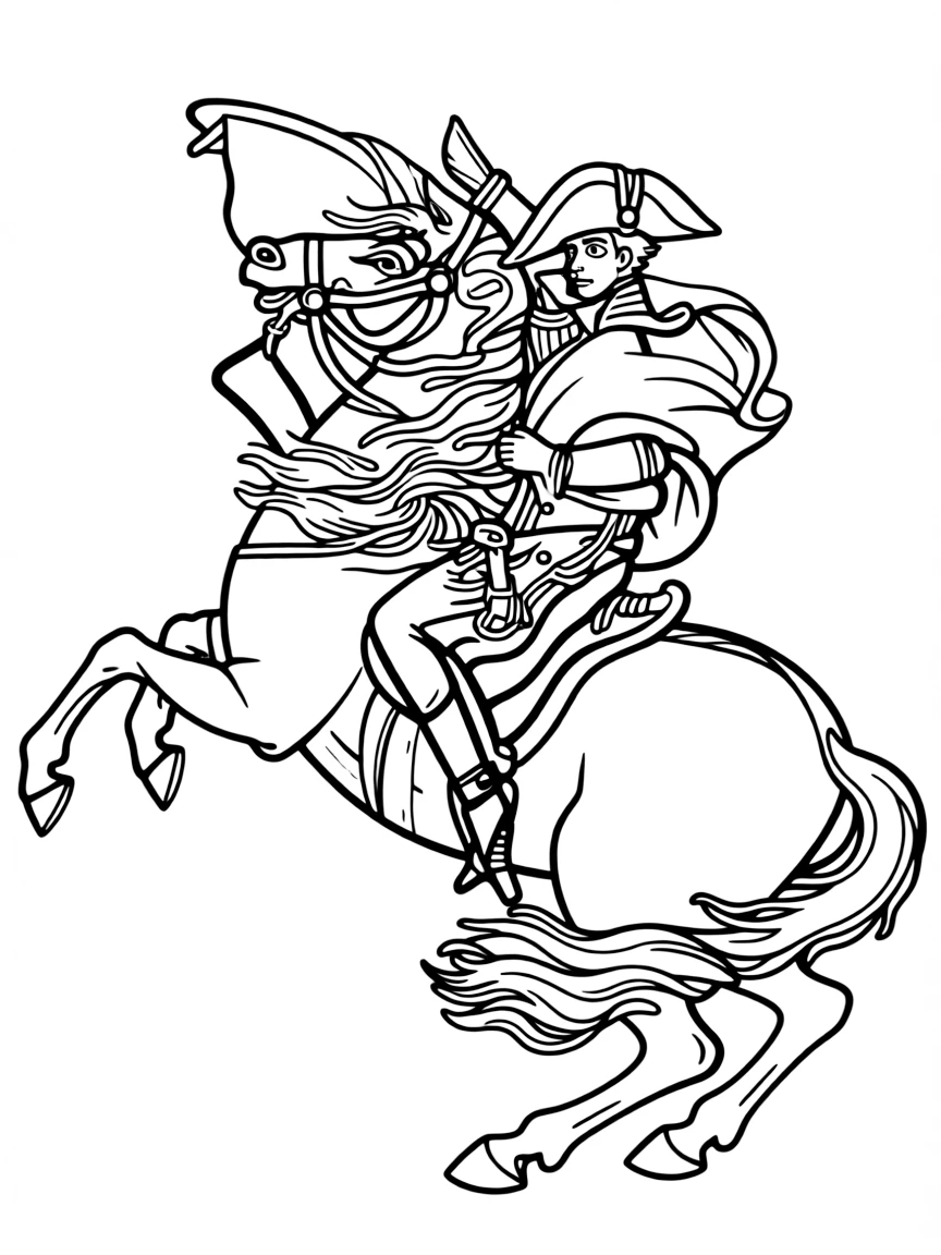 Napoleon Bonaparte with his hand in his waistcoat on a rearing horse