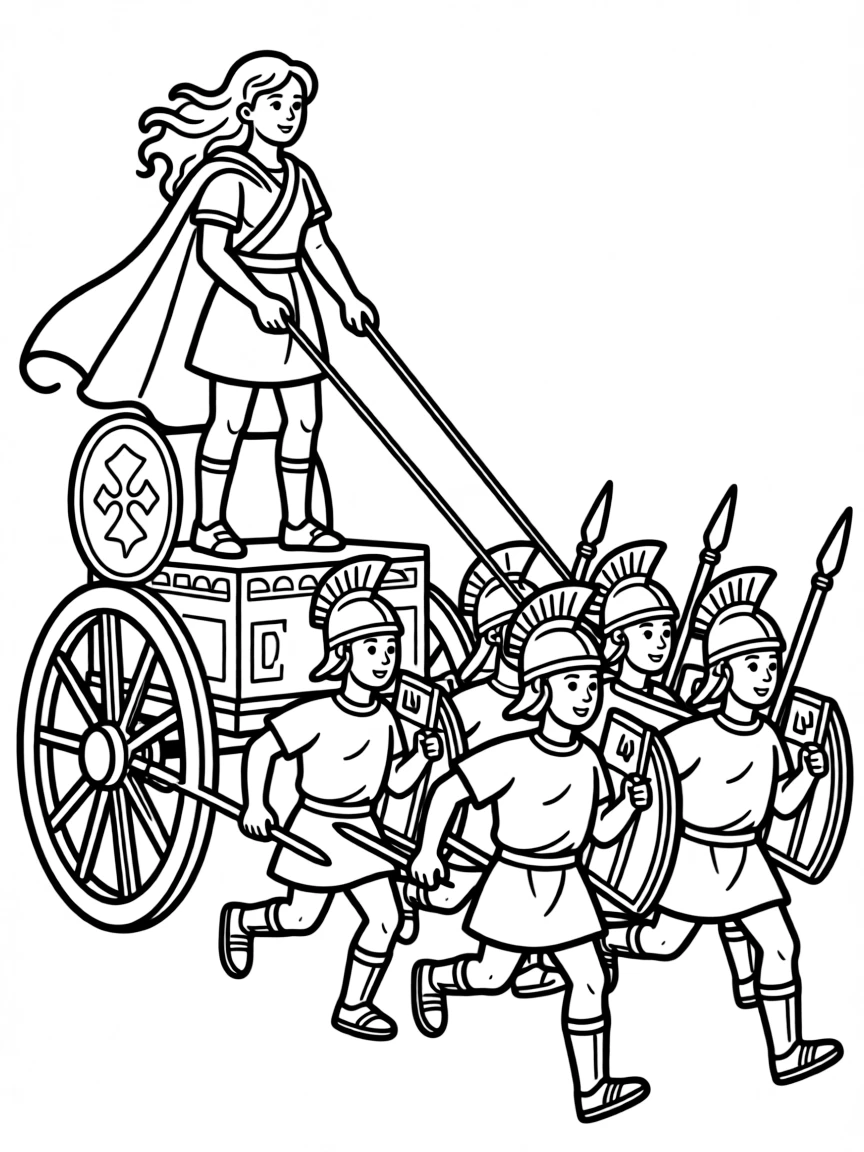 Boudica leading her chariot against Roman legions