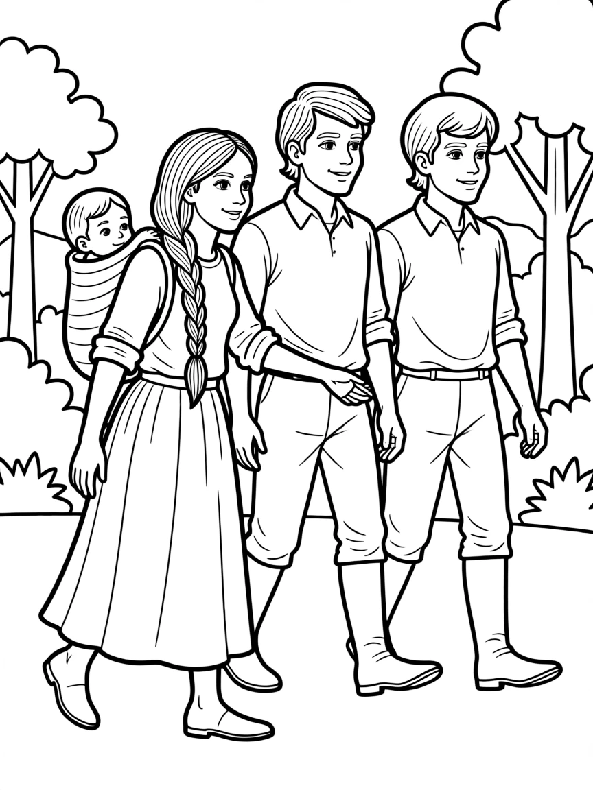 Sacagawea guiding Lewis and Clark with her baby on her back