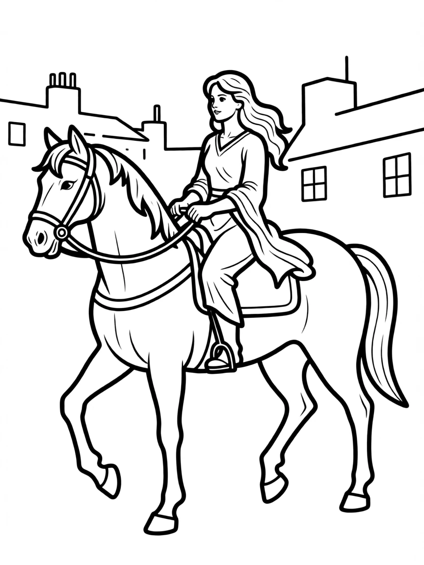 Lady Godiva riding through Coventry on horseback
