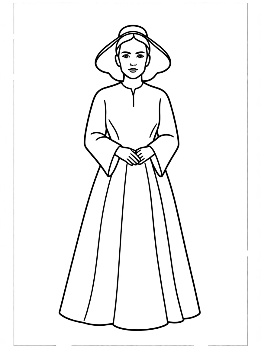 Offred in her red handmaid's robe and white wings in Gilead