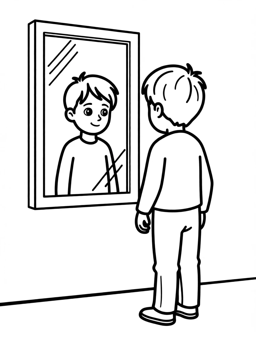 August Pullman from "Wonder" looking in the mirror at his face