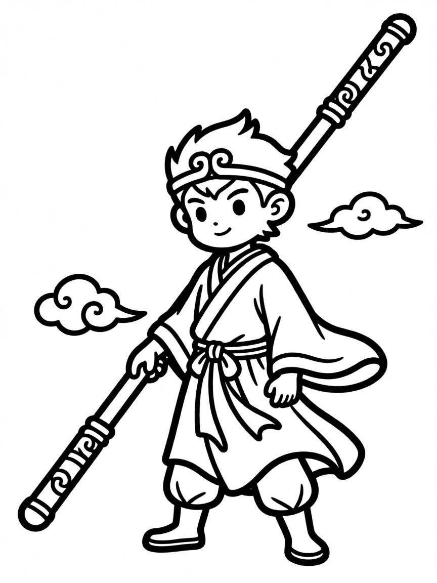 The Monkey King Sun Wukong with his magical staff extending