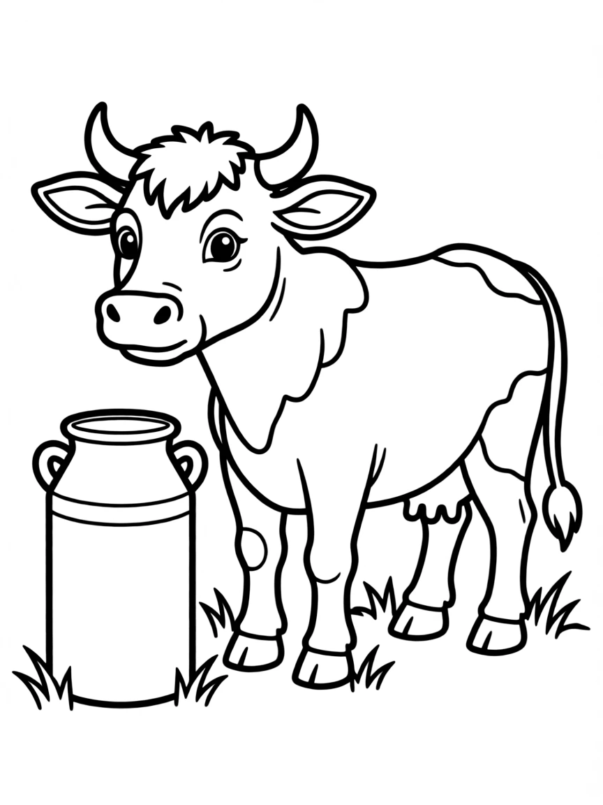 A Jersey cow with its caramel-colored coat standing by a milk can