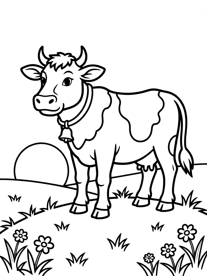 A cow standing majestically on a hilltop against a sunset