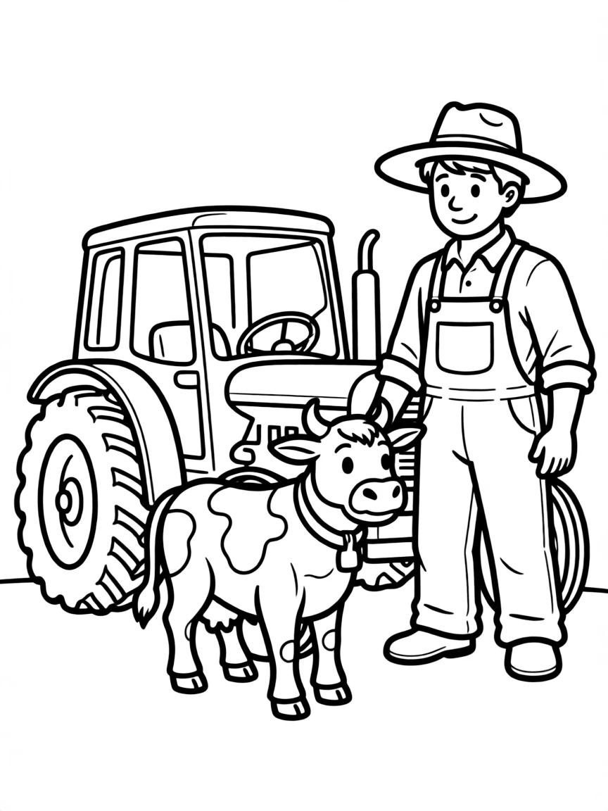 A cow helping to pull a farmer's stuck tractor