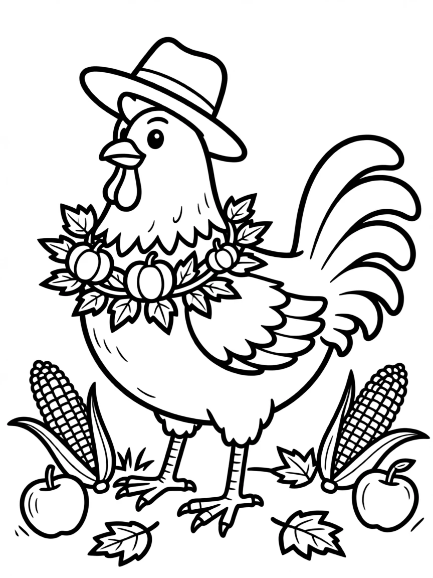 A chicken with festive decorations for a harvest celebration