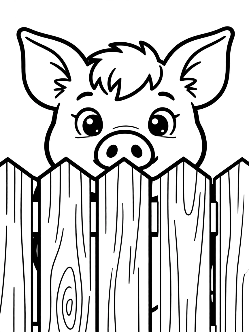 A pig peeking over a fence with just its eyes and ears visible