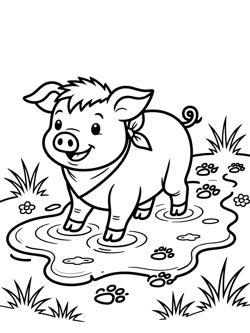 A pig making footprints through a patch of mud