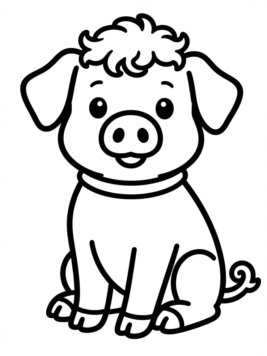 A pig sitting like a dog with front legs straight