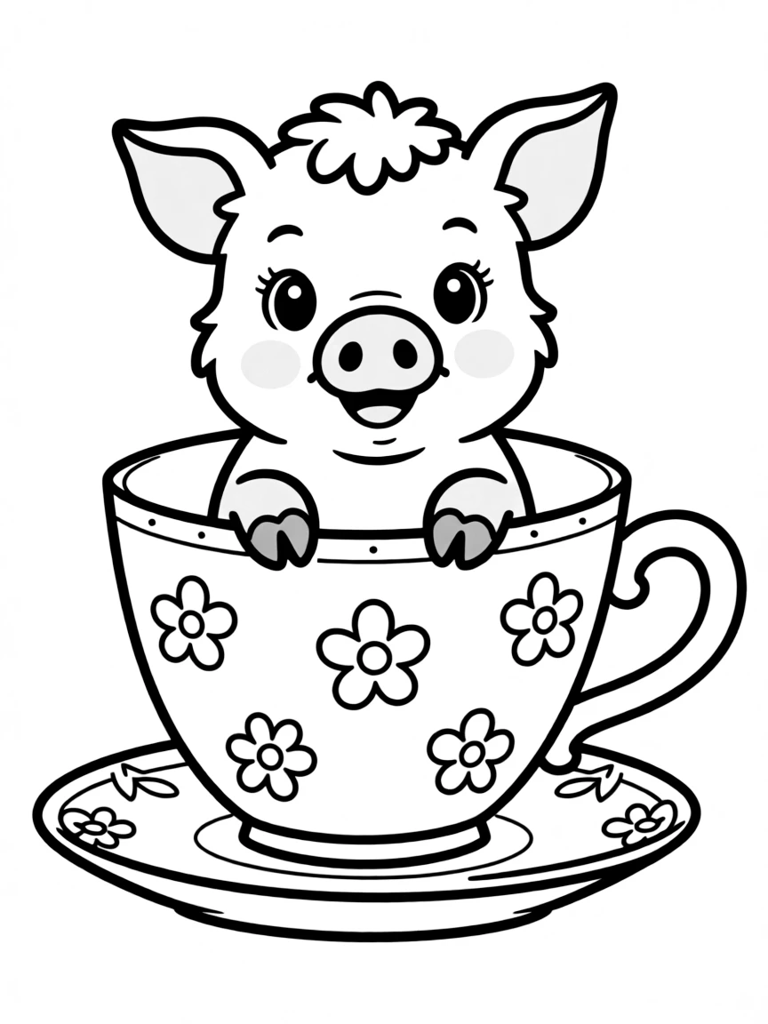 A teacup pig sitting in an actual teacup as a size comparison