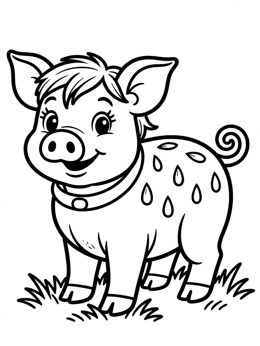 A pig with raindrops glistening on its back after a shower