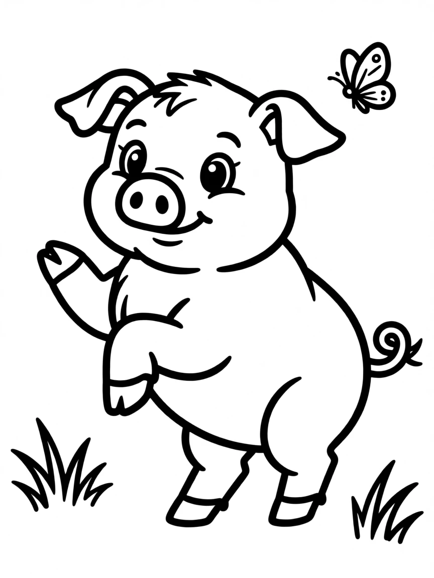 A pig with one hoof raised daintily mid-step