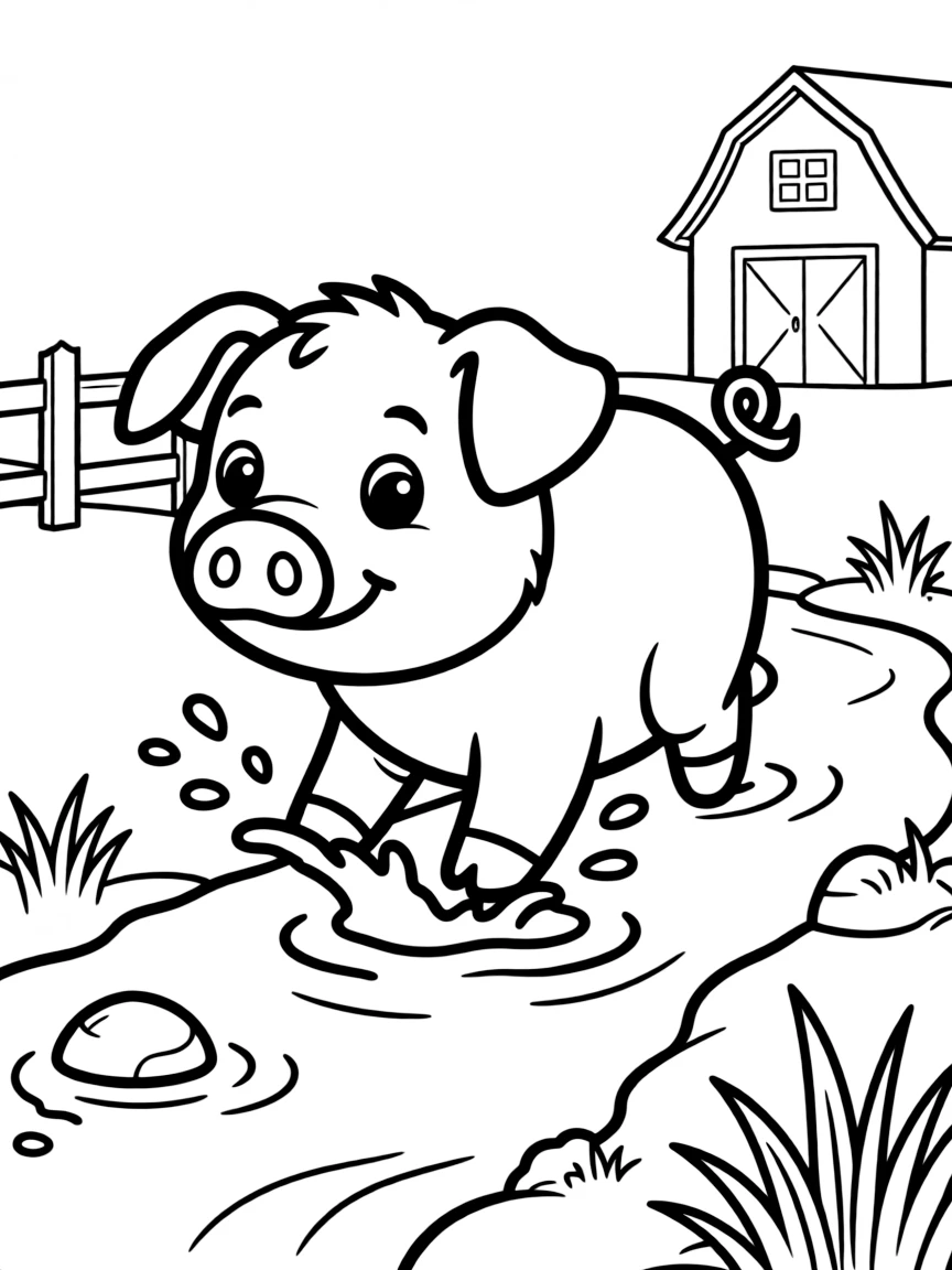 A pig splashing in a stream on the farm property