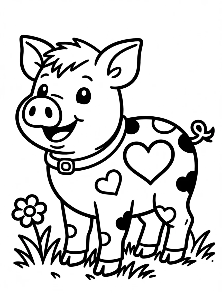A pig with distinctive spots in the shape of a heart