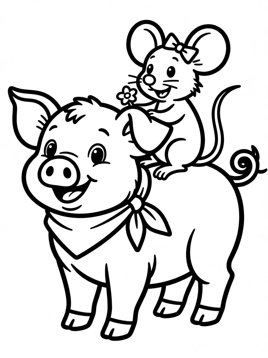 A pig with a small mouse friend sitting on its back