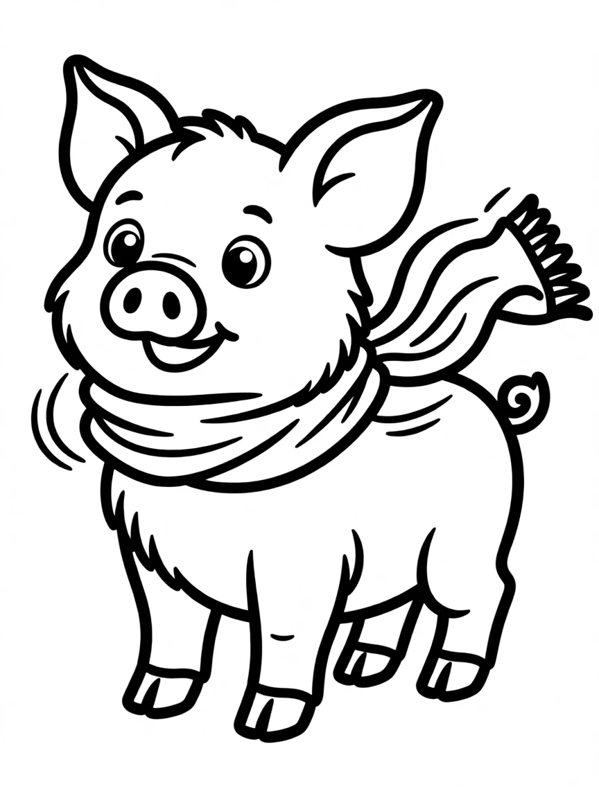 A pig with a scarf blowing in the breeze