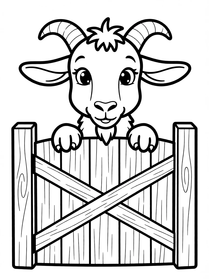 A goat peering over a wooden gate with mischievous eyes