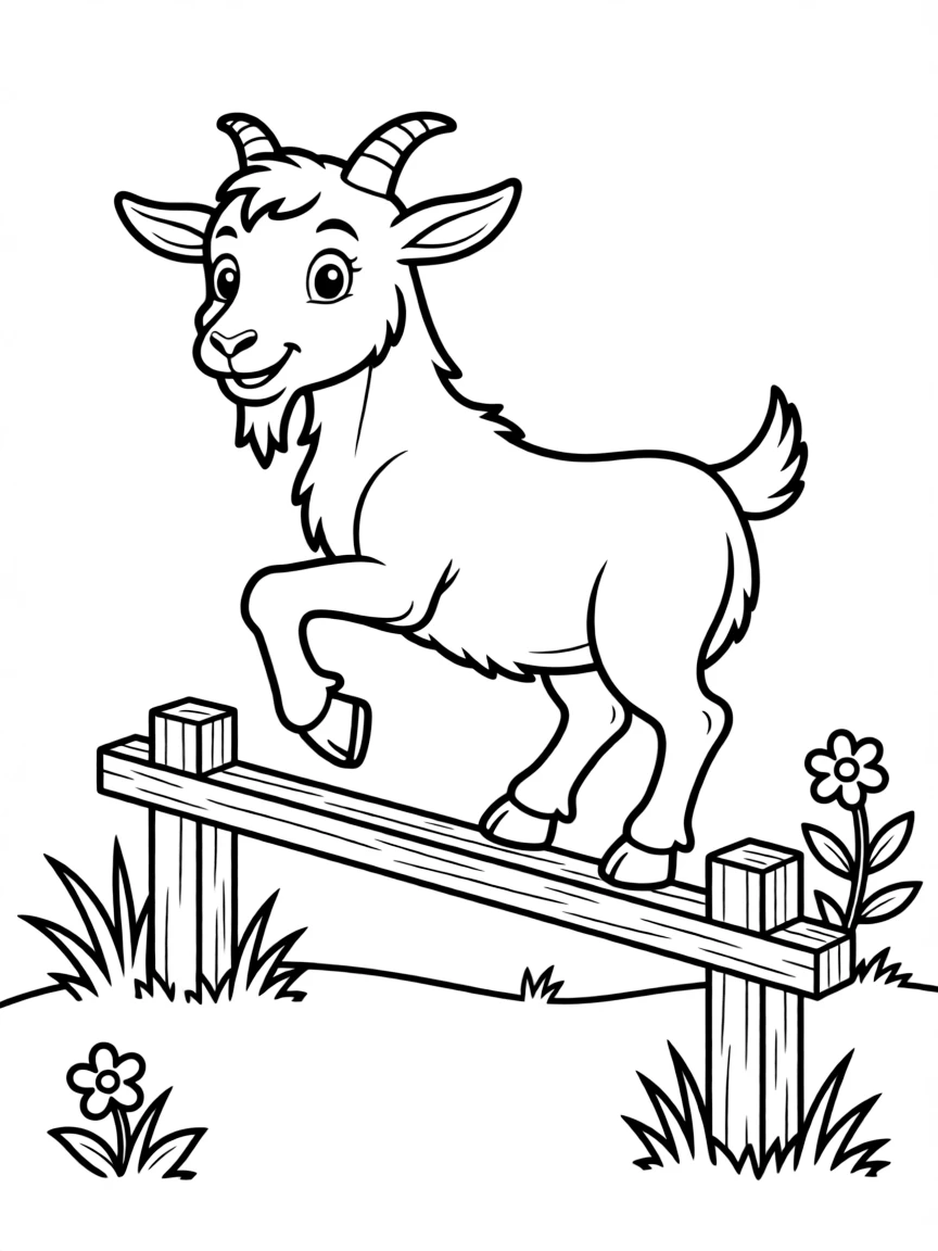 A goat balancing on a narrow fence rail with perfect poise